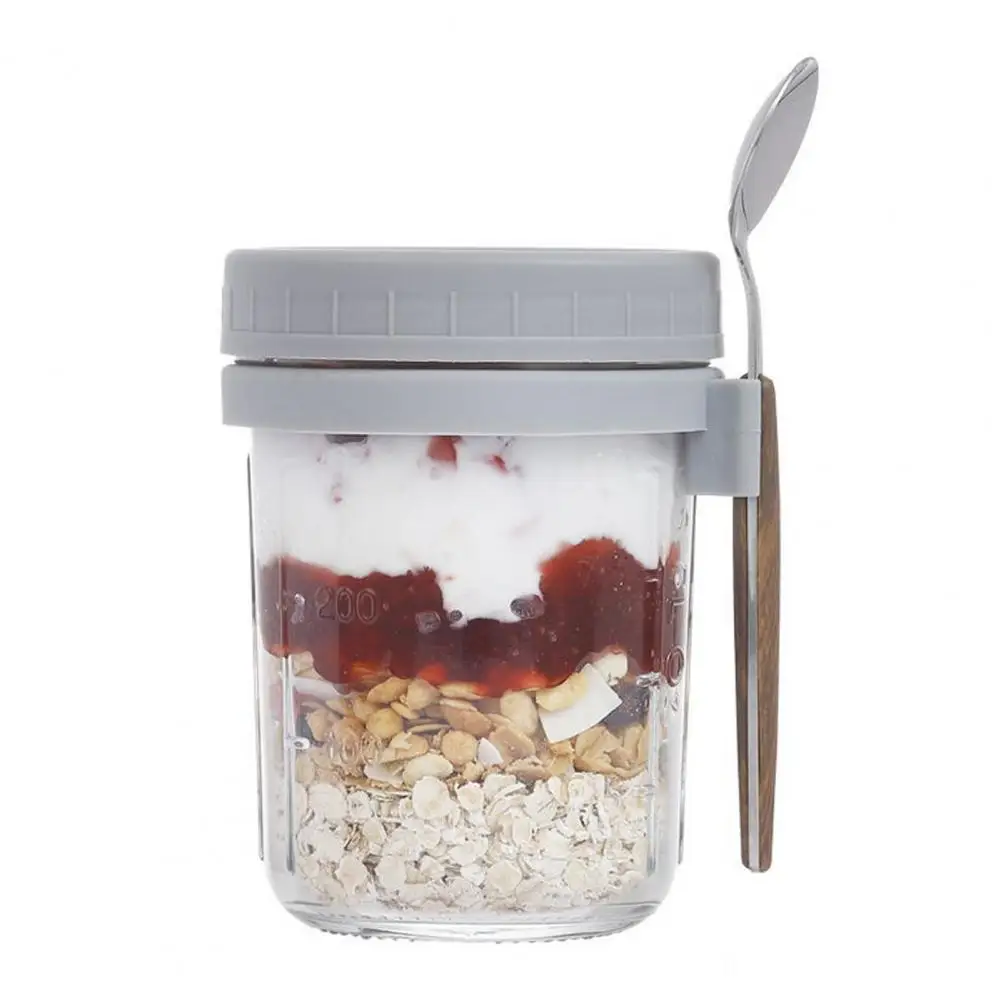 

2 Pcs Glass Bottle With Lid And Spoon Oatmeal Breakfast Cups Good Sealing Clear Scale Large Diameter Bowls Yogurt Salads Jar