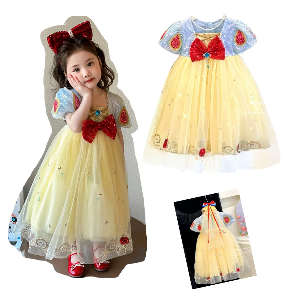 

Girls Snow White Dress 2025 New Summer Lolita Fashionable Clothes Birthday Party Gown Wedding Christmas Dress Kids Daliy Wear