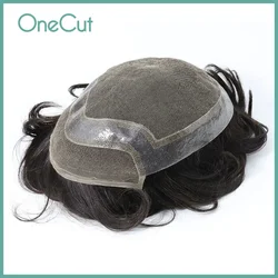 New Swiss Lace PU Men Toupee Male Hair Prosthesis Breathable Durable 100% Human Hair Natural Hairline Replacement System Unit 6“