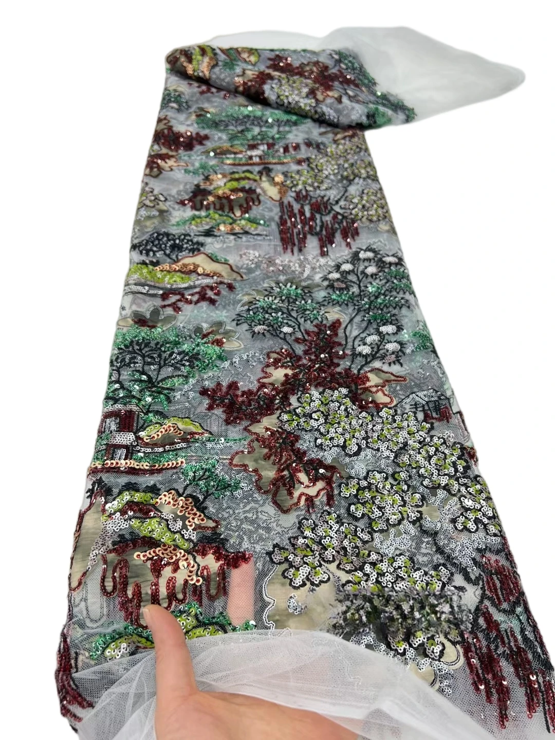 5Yards 2025 Latest High Quality Elegant Mixed COlors Embroidered Sequin Lace Fabric for Wedding Evening Dresses NN5175_R