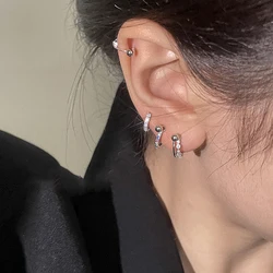 Punk Rhinestone Silver Color Zircon Cz Nose Hoop Helix Cartilage Earring Daith Snug Tragus Ring Ear Piercing Body Jewelry