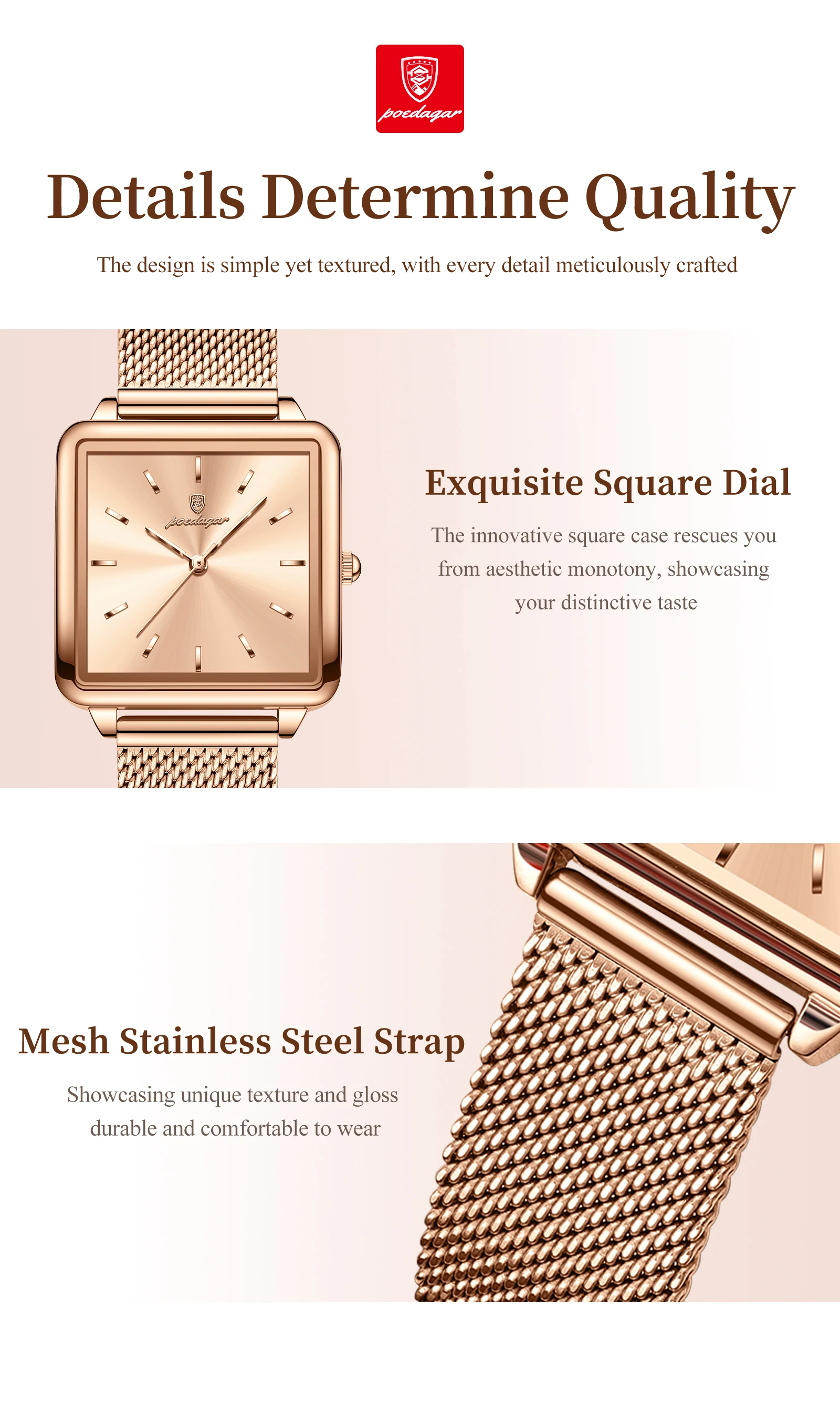 POEDAGAR Platz Mode Damen Uhr Wasserdichte Edelstahl Mesh Uhr Für Frau Elegante frauen Quarz Uhren Weibliche Reloj – Detail 7