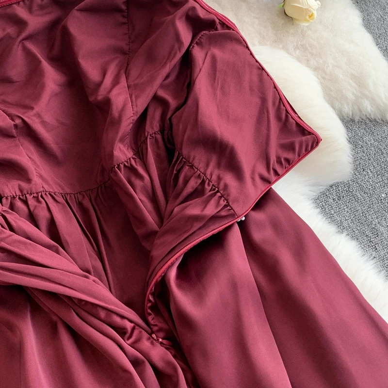 High End Women Engagement Satin Patchwork Velvet Strapless Dress Heavy Industry Nail Bead Waist Cinching Large Swing Dress