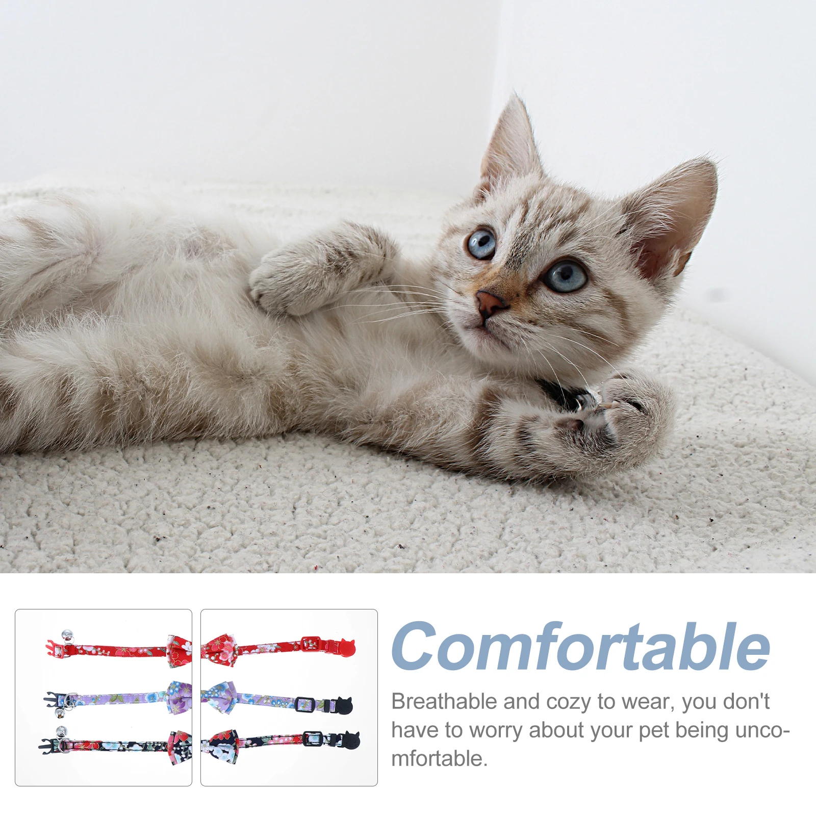 

3 PCS Cat Bow Collar Adjustable for Pet Bell Necklace with Tie Cloth Ties Kitten