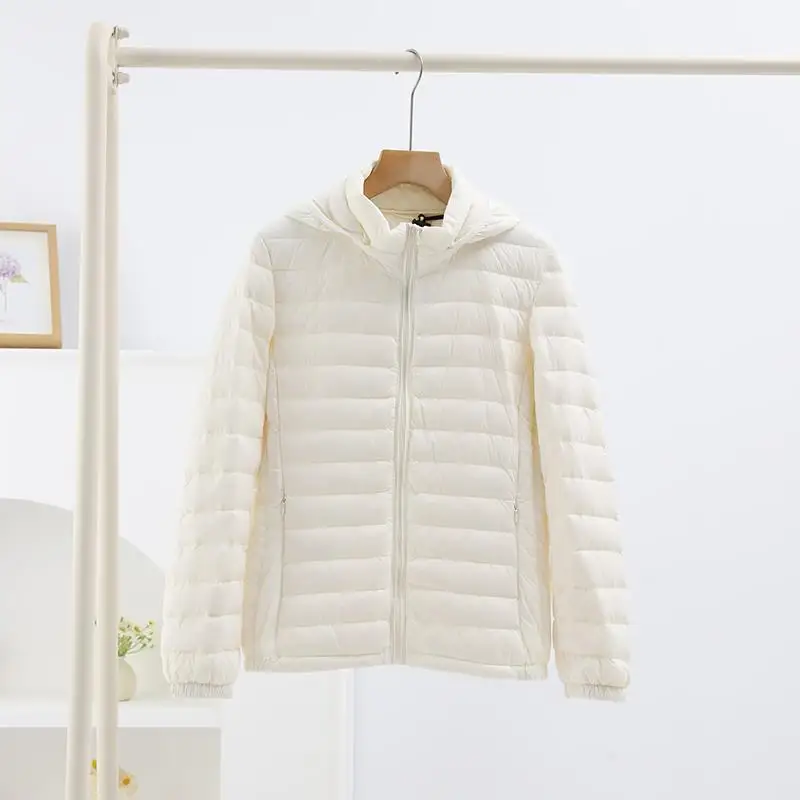 Autumn Winter Women Hat Detachable Hooded Down Coat Parkas Ultra Light Thin White Duck Down Jacket Female Bigsize Puffer Outwear