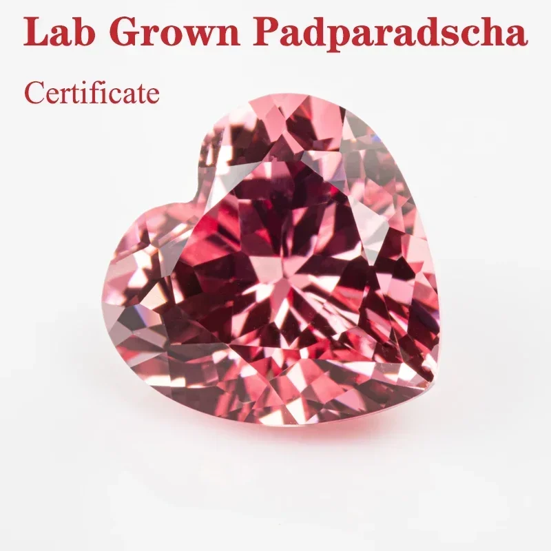 Lab Grown Padparadscha Lotus Pink Heart Shape VVS1 Quality Charms Beads Selectable AGL Certificate Diy Jewelry Making Material