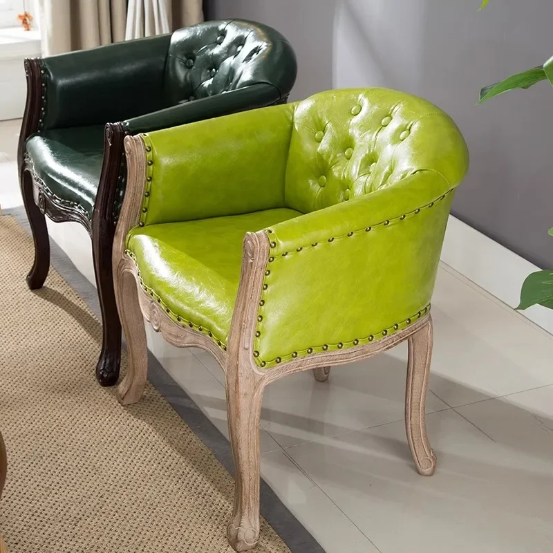 American single sofa retro solid wood Nordic balcony leisure chair bedroom negotiation chair pull some small sofa chair