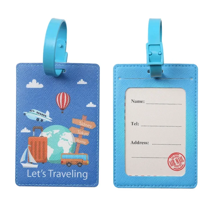 Étiquette de bagage portable en PU pour voyage dans le monde créatif, porte-adresse d'identification de valise, étiquette d'embarquement de bagages, accessoires de voyage, haute qualité