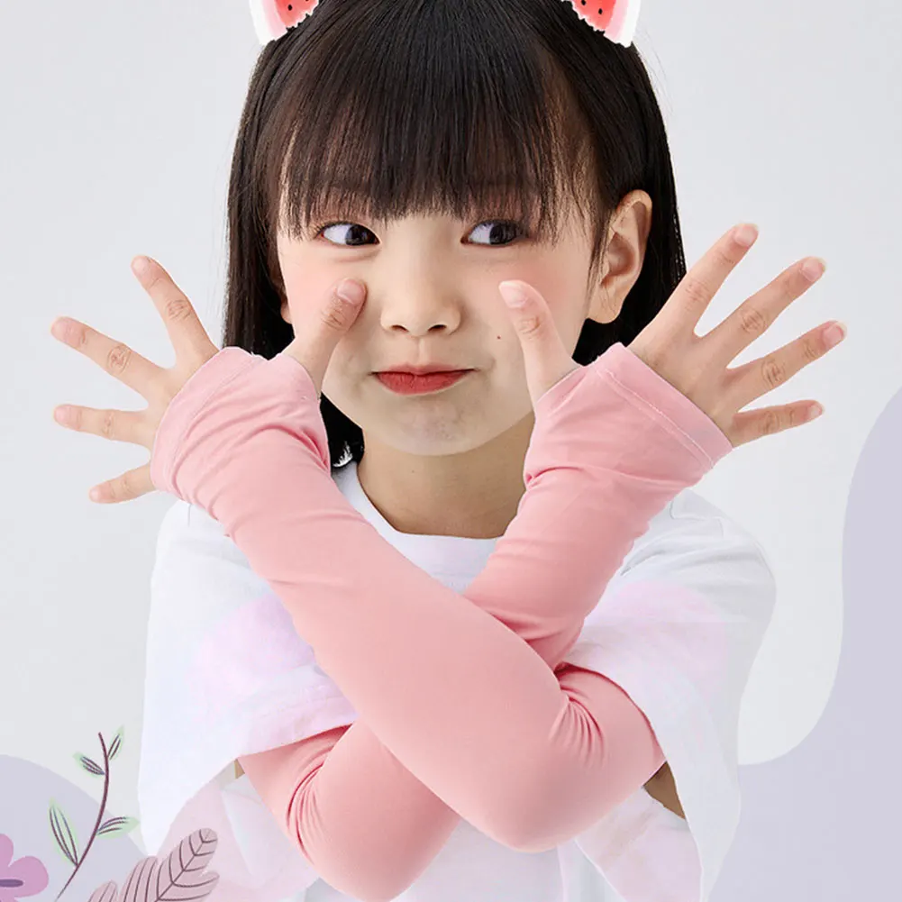 1 زوج الصيف التبريد واقي للذراع الأكمام بلون غطاء الأكمام في الهواء الطلق الشمس الأشعة فوق البنفسجية حماية القيادة الأنشطة الرياضية للأطفال #2