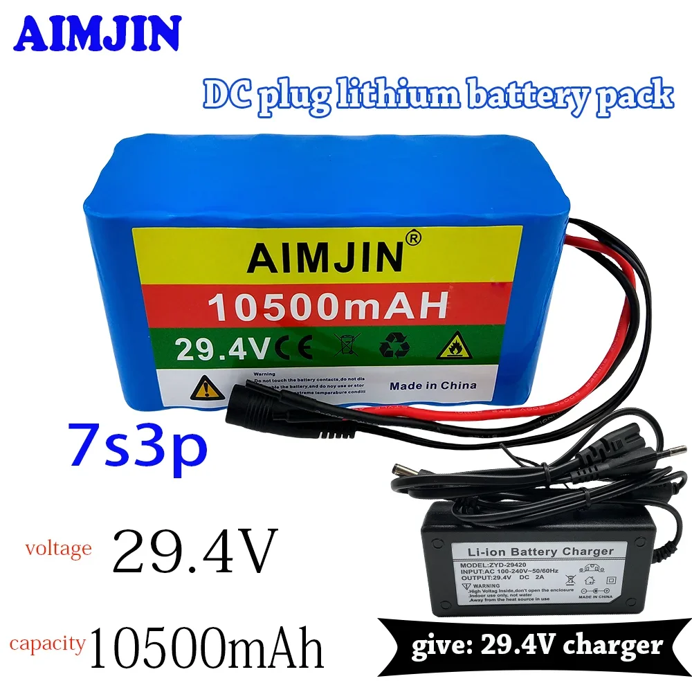 

18650 battery pack 29.4V 10500mAh 7S3P 29.4v 2A charger lithium rechargeable electric bicycle moped lithium ion battery