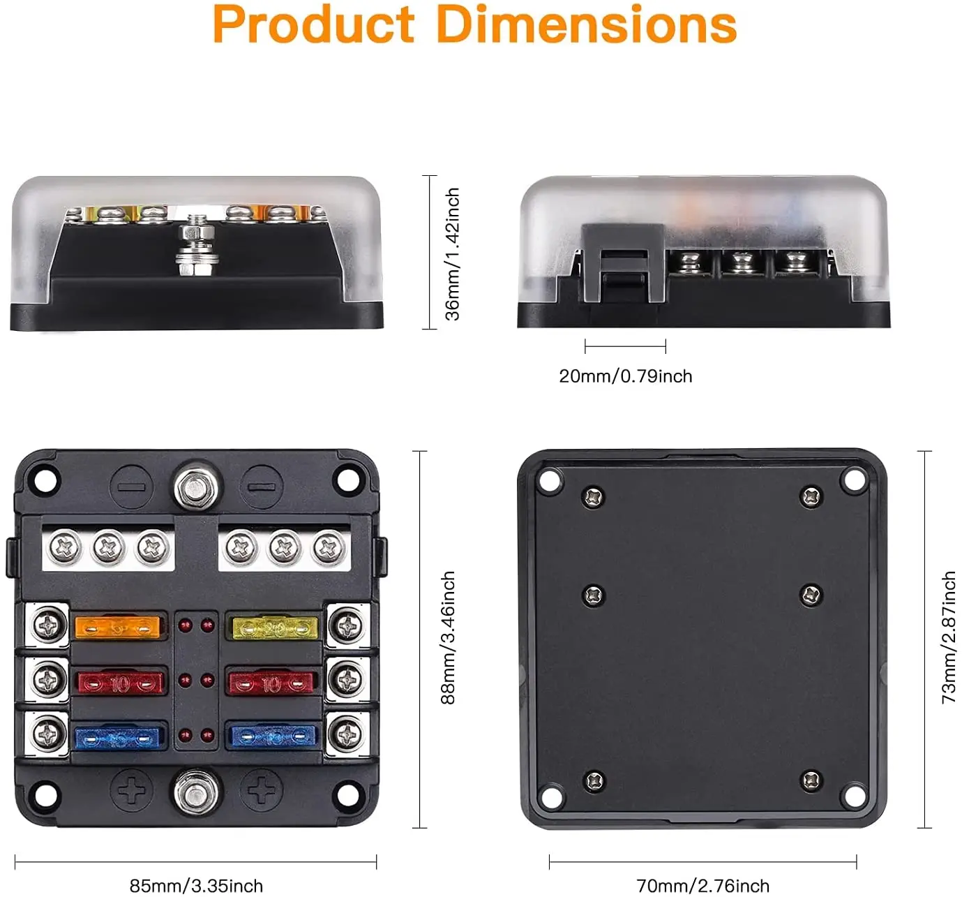 12V 6 12 Way Blade Fuse Holder Box Block with LED Waterproof Protection Cover and Label Sticker for Automotive Car Boat RV