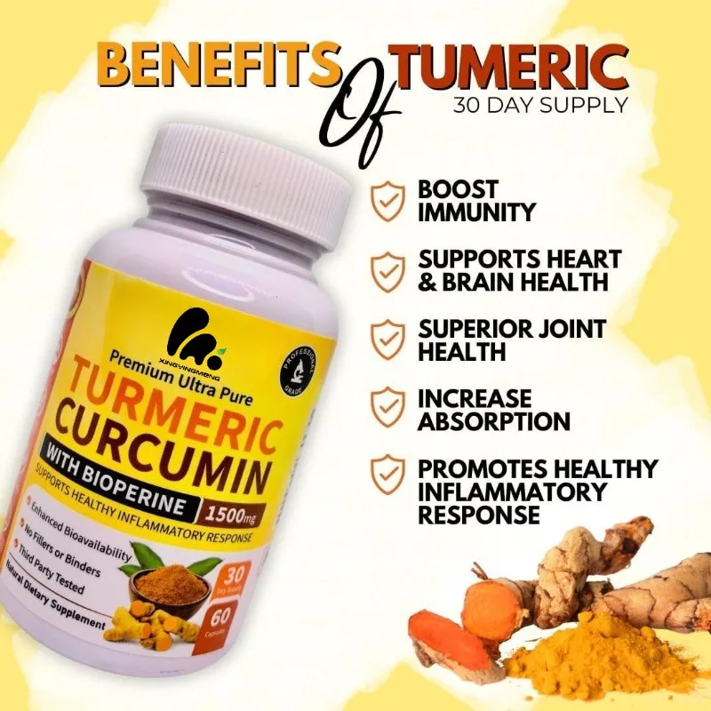 Turmeric Curcumin and Bioperine Ginger Supplement 1500mg 60 Capsules Natural Dietary Supplement