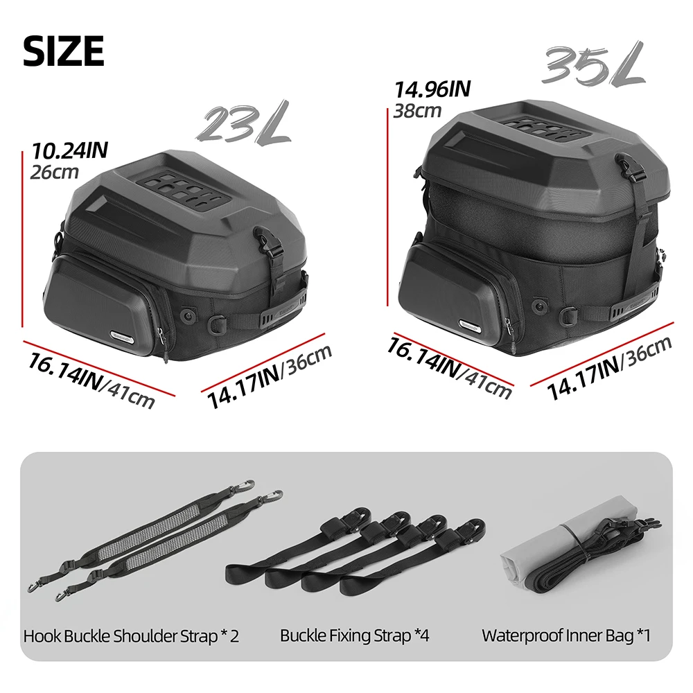 Rhinowalk Motorcycle Tail Bag 23L-35L Expandable Hardshell Motor Rear Seat Luggage Box Waterproof Inner Bag Riding Backpack Case