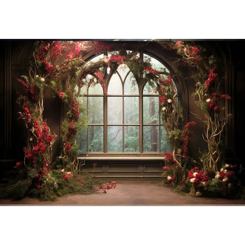 Mehofond Fairy-tale Forest Arched Flowers Door Landscape Women Girl Portrait Photography Background Photo Studio Photocall Props