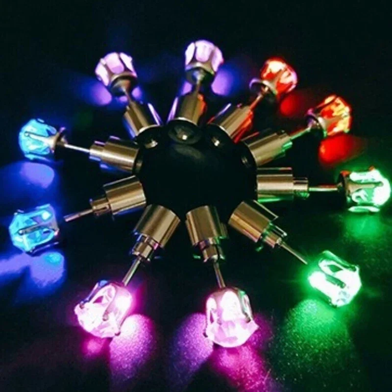 2Pcs A Pair of LED Earrings Glowing Crown Diamond Light Ear Studs Pendant Stud Stainless Multicolor Party Christmas Holiday Gift