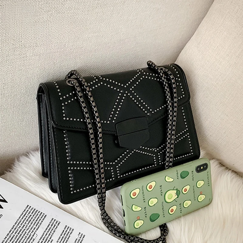 Vintage Rivet Chain Small Shoulder Bags For Women Flap Messenger Bag Fashion Small Square Bag Designer Handbag Bolsa