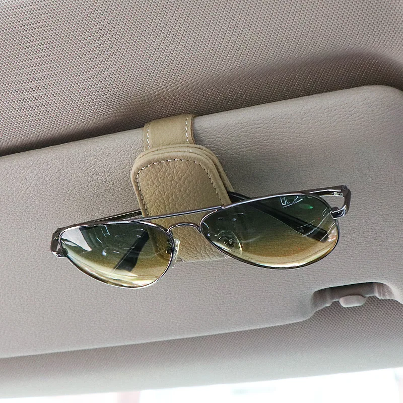 Hanging Protective Car Glasses Holder Strong Magnet Sunglasses Clip PU Leather Sun Visor Space Saving Universal Car Accessories