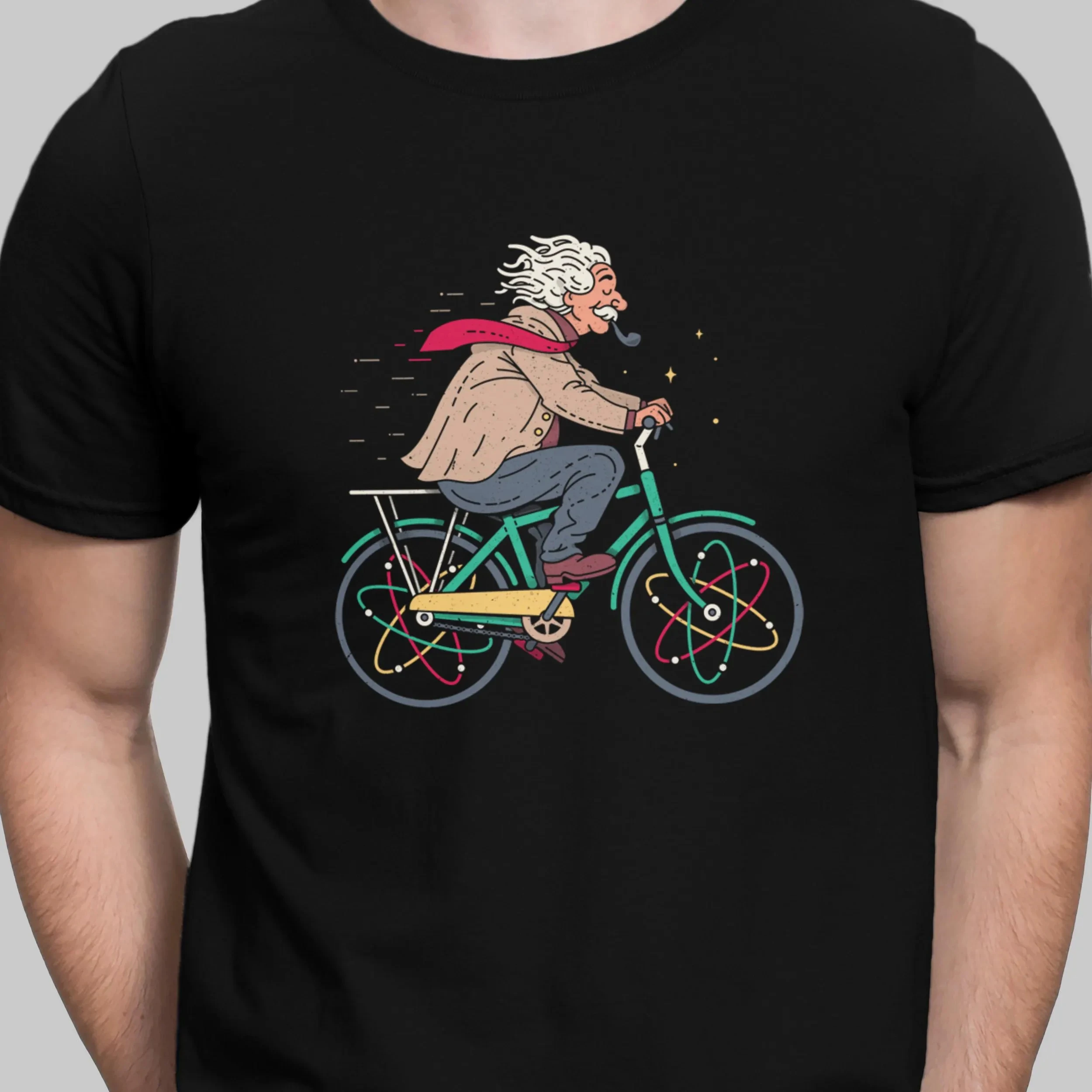 Albert Einstein Bicicleta Camiseta Ciência Átomos Bicicleta Camiseta Física Atômica Camisetas Homens Soltos Casuais O-pescoço Manga Curta Camisetas