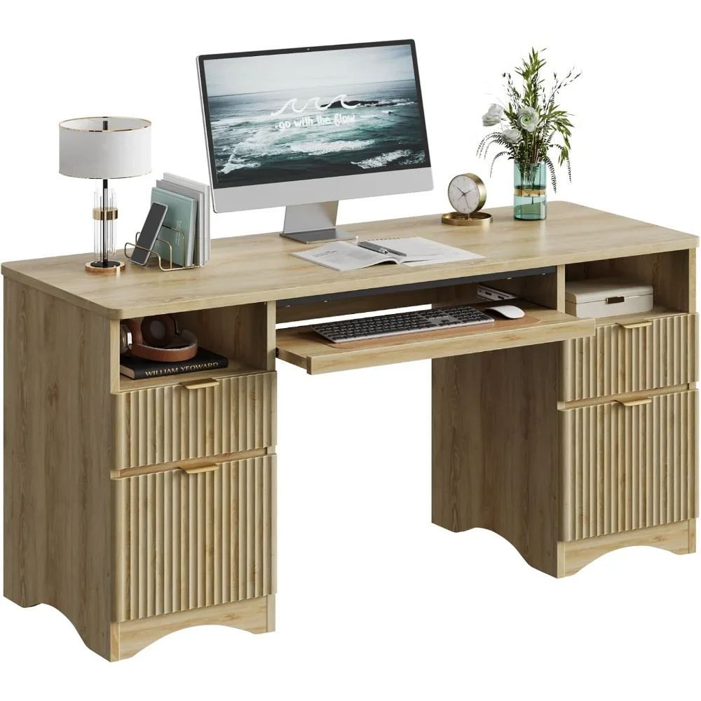 

Bestier Computer Desk with Keyboard Tray, 59 inch Office Desk with 4 Drawers, Modern Home Office Desk with File Drawer