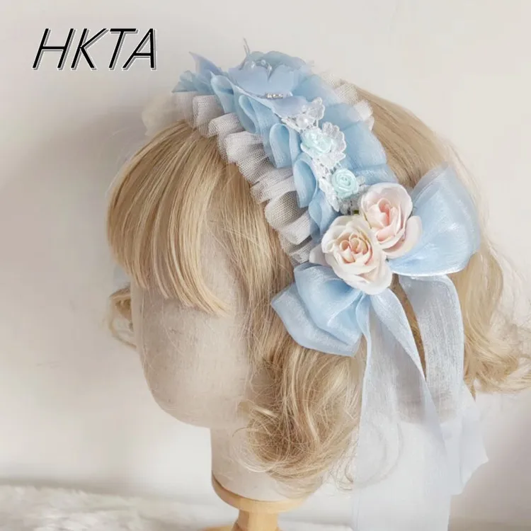 Kawaii Princess Lolita Headband Lace Pearl Headband Headgear Bow Flower Head Flower Hairpin Hair Accessories for Girls Clips