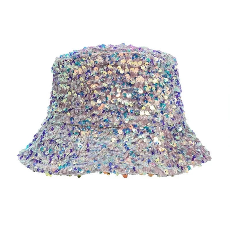 Bucket Hat for Woman Glitter Sequins Cotton Cap Spring Summer Flat Fisherman Hats Hip Hop Casual Fashion Sunscreen Hat