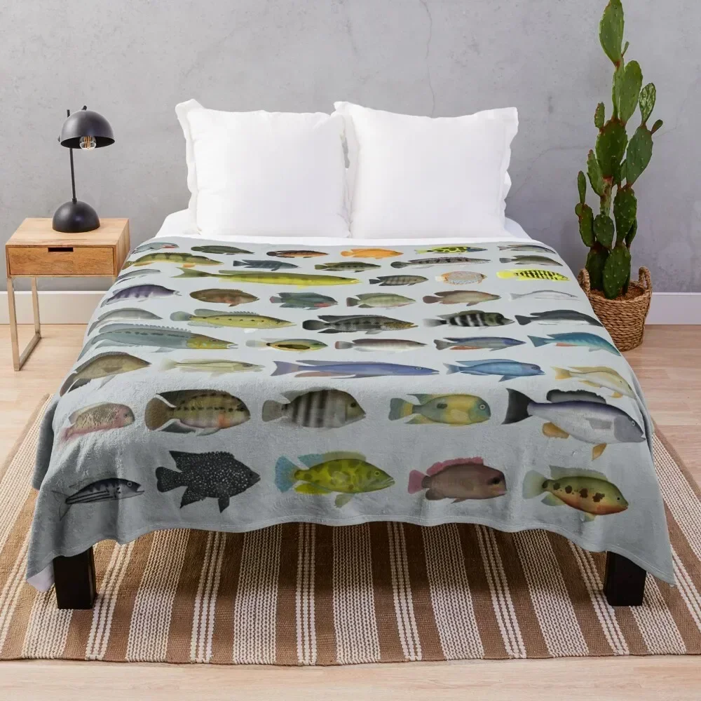 Cichlid Group Throw Blanket Furry Cute Plaid Cute decorative Blankets