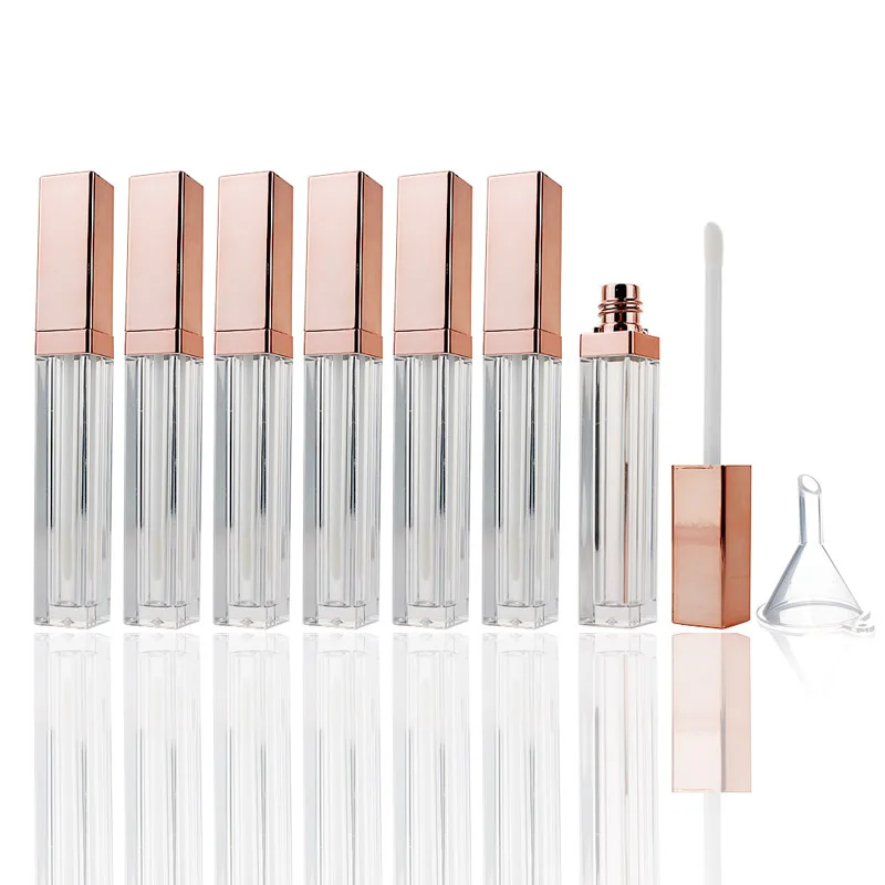 10/30/50Pcs 5ml Empty Clear Square Lip Gloss Tube Packaging with Rose Gold Cap Lip Gloss Bottle Liquid Lipstick Container