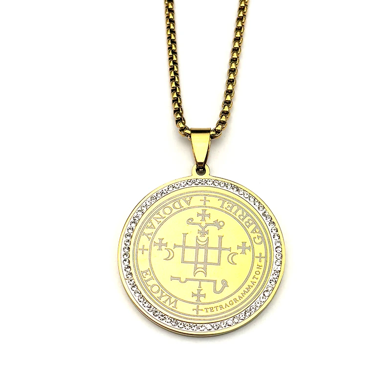 Sieben Erzengel GABRIEL Siegel Solomon Amulett Siegel von Angelic Halskette Edelstahl Gold Farbe Strass Kette Schmuck Geschenk – Detail 8