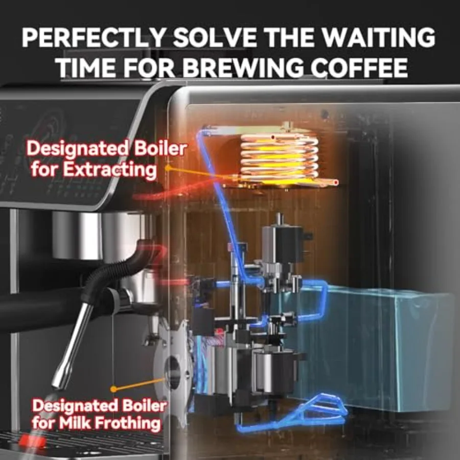 Máquina de café expreso profesional para uso doméstico y cafetería con extracción de alta presión de 20 bares 15 ajustes de molienda ajustables Heati dual