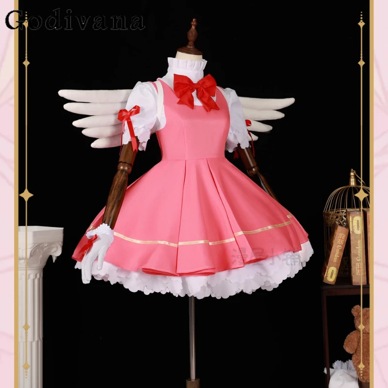 Halloween Fancy Cos Party Suit Donna Kinomoto Sakura Cosplay Anime Costume Cosplay Ragazza Card Captor Sakura Parrucca Rosa Lolita Dress