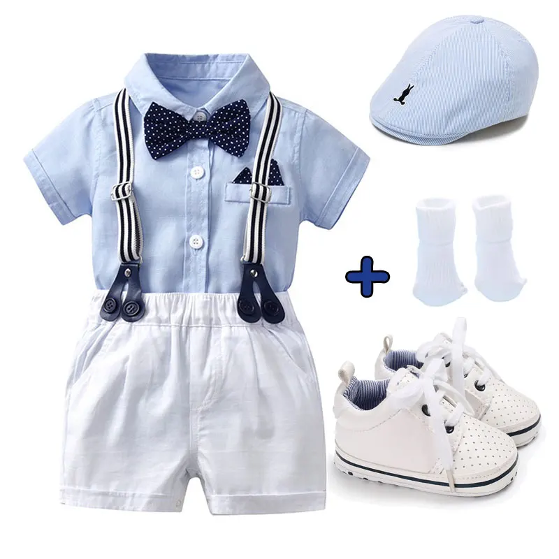 

Baptismal Baby Boy Set Boss Baby Outift for 1 Year Old Gentleman Formal Suit Polo Romper Suspenders Pants Tie Birthday Party