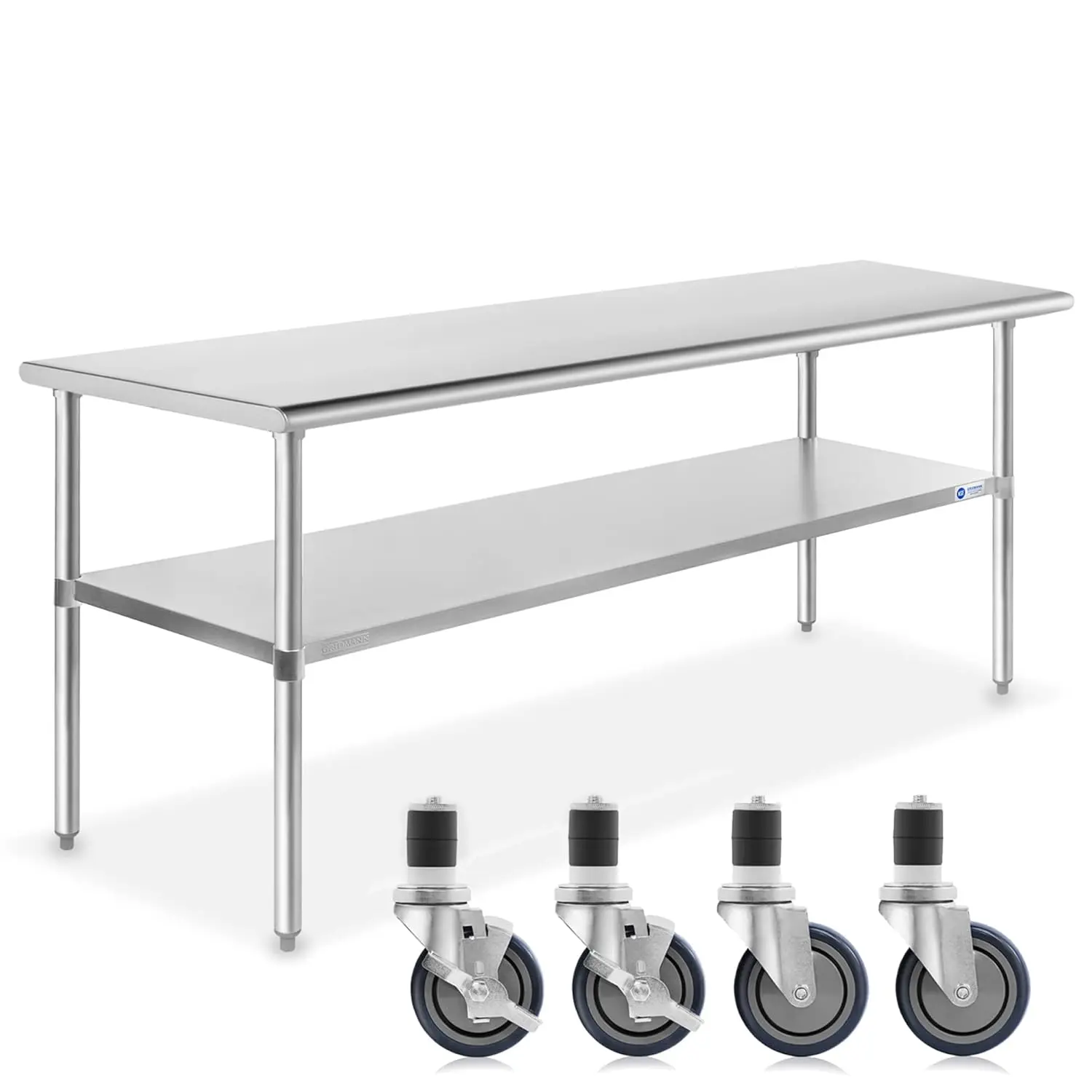 GRIDMANN NSF Stainless Steel Work & Prep Table 72 x 30 Inches with Caster Wheels and Under Shelf for Restaurant, Home, Hotel