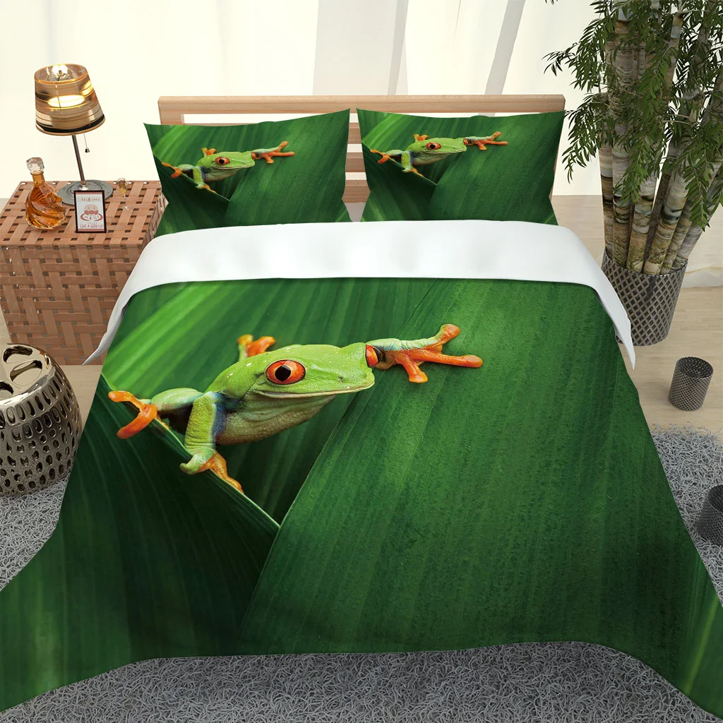 Children'S Quilt 3D Animal Frogs Print Bedding 3Pcs Fashion Duvet Cover Set For Bedroom, Guest Room Soft Comfortable