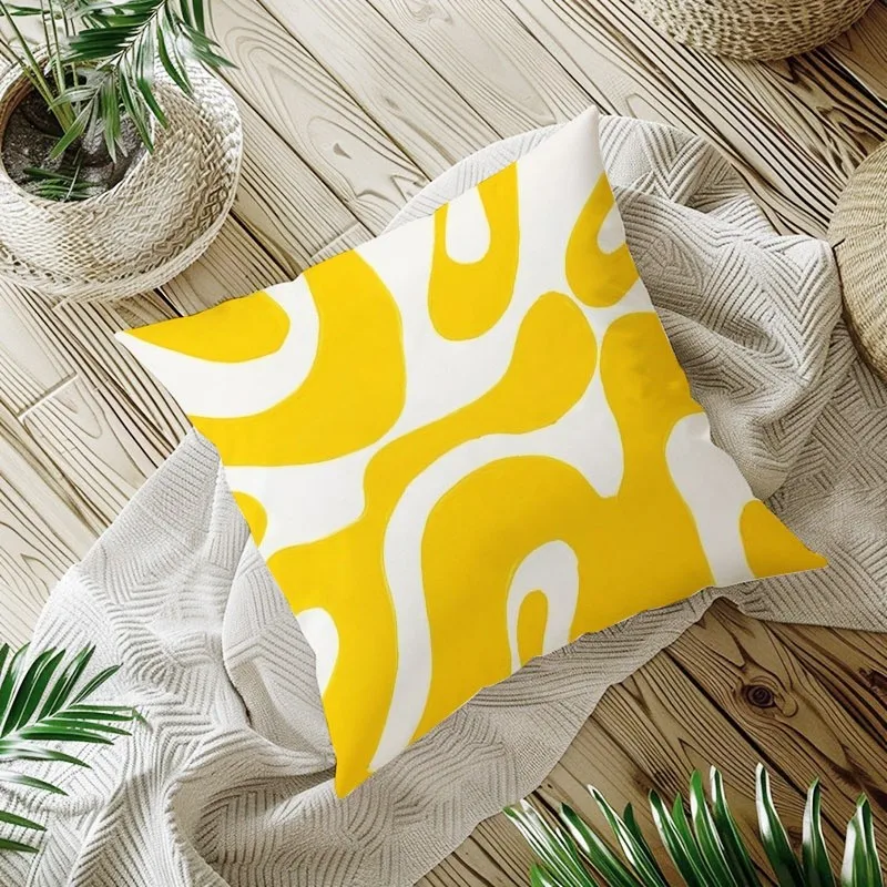 Abstract Flowing Yellow Curvilinear Throw Pillow Cover, 17.72X17.72inch Single-Sided Printed Plush Fabric, Hypoallergenic Machine Washable Pillowcase Without Pillow Insert, Home Decor for Bed Sofa Couch Chair And Travel