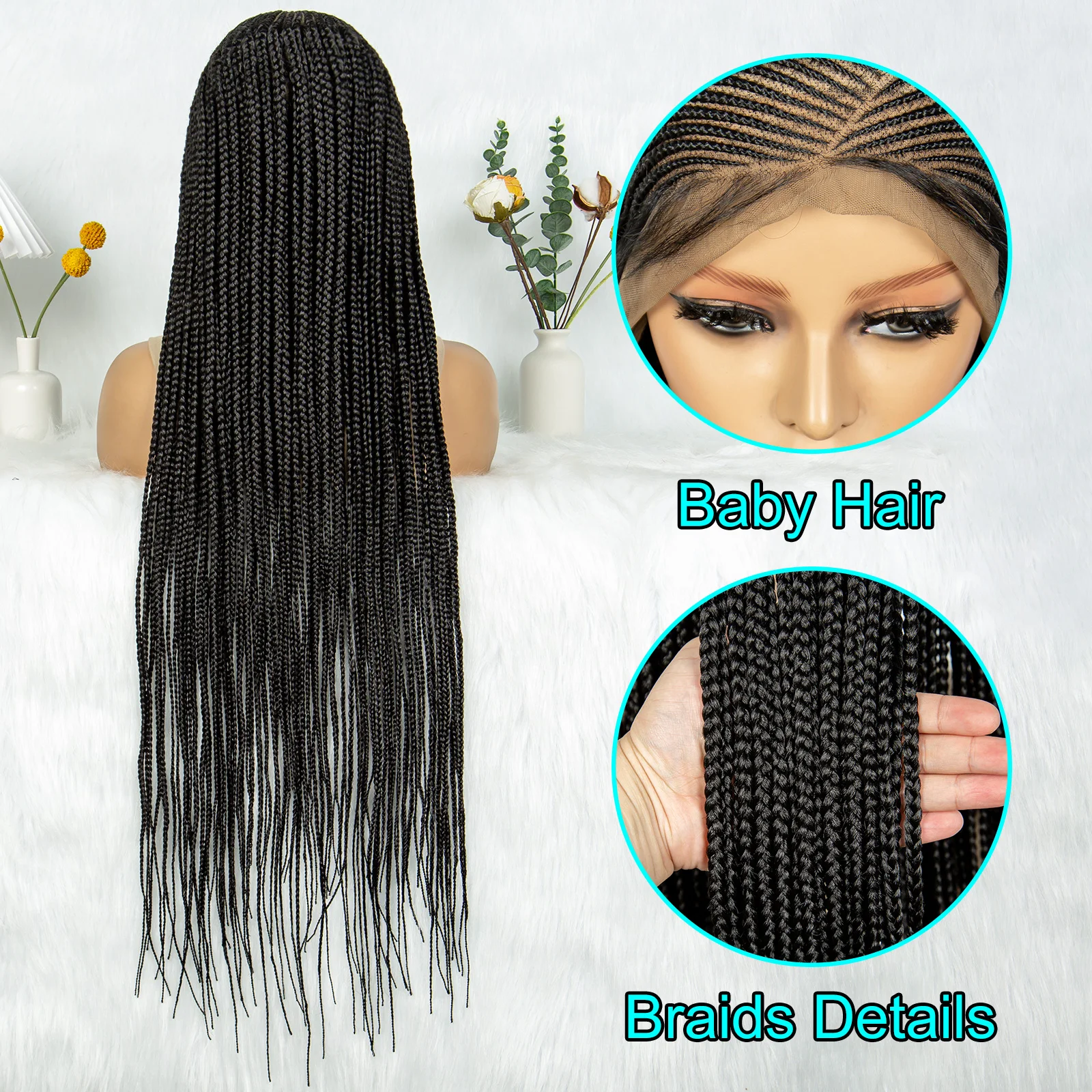 KIMA Fulani Box Cornrow Braided Wigs Synthetic Full Lace Front Braided Wigs With Baby Hair for Black Women