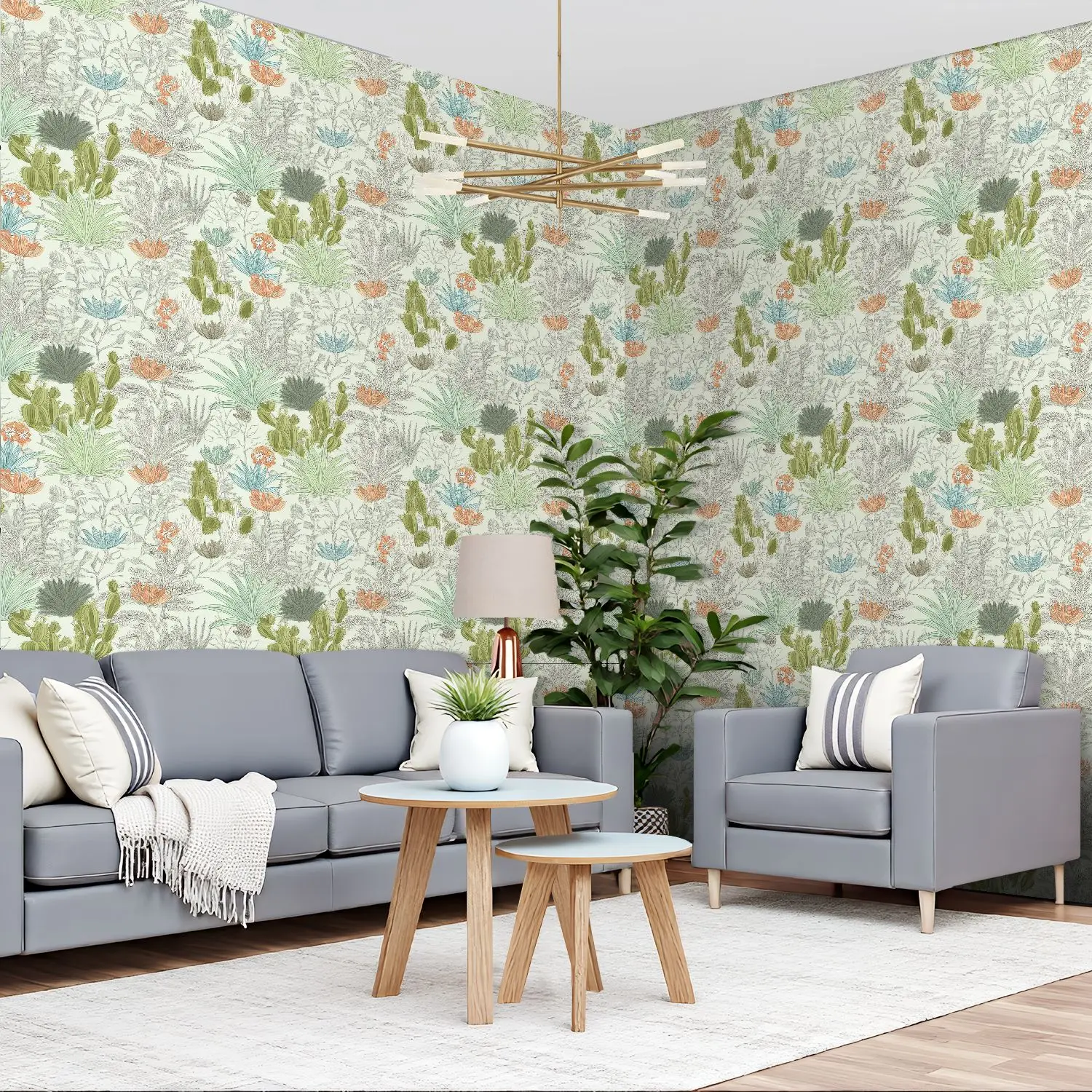 

Ручные нарисованные ботанические обои с кактусом 22,83 "X 118" водонепроницаемые обои для гостиной/спальни/ванной комнаты ПВХ стикер на стену