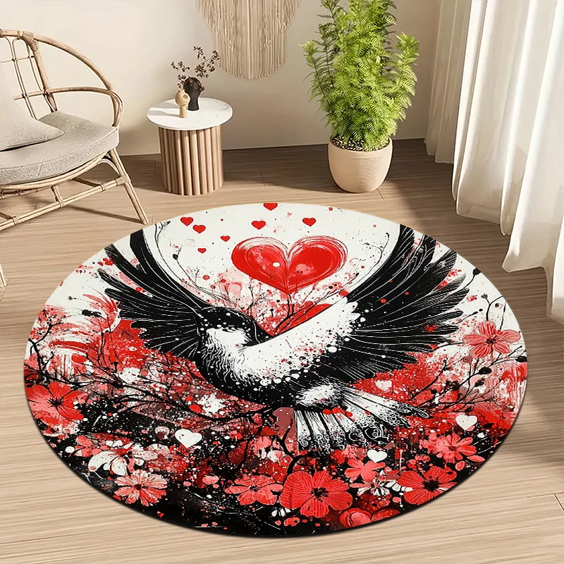 Flying birds and loving flowers Flannel-printed round floor mats are slip-resistant Suitable living room terrace garden carpets