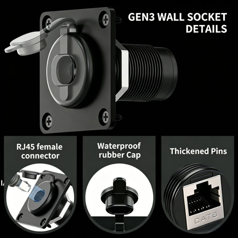 Prise murale étanche Ethernet femelle-femelle adaptée aux prises murales en aluminium Gen3 RJ45CAT6