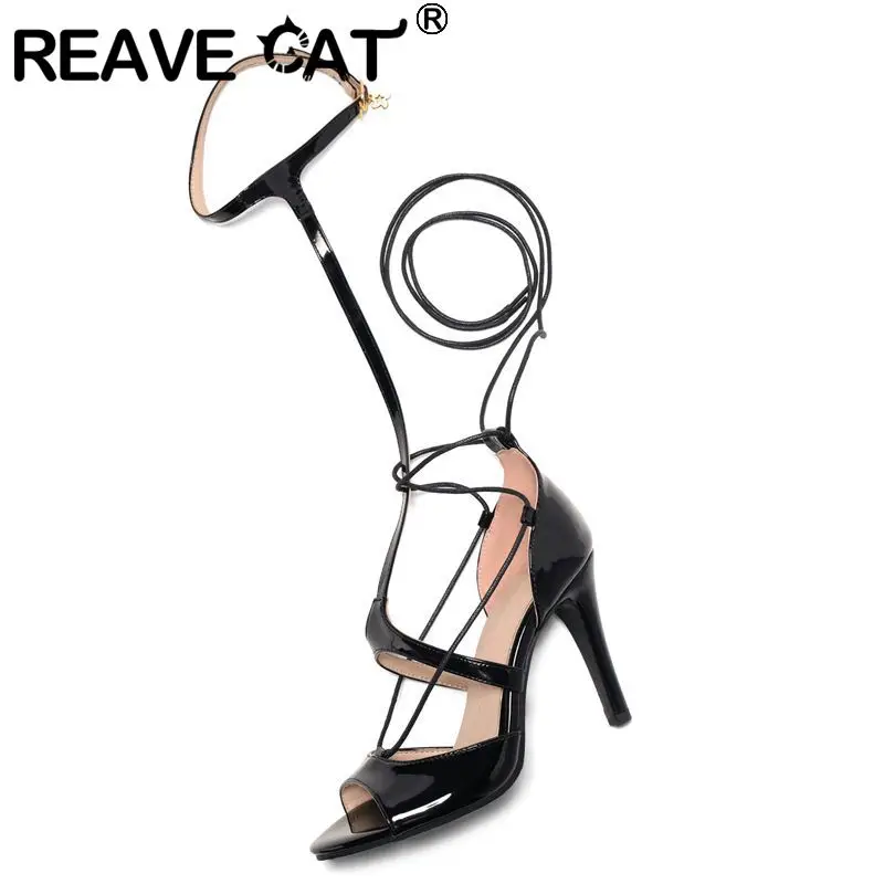 REAVE CAT 2024 Summer Sandals Women Sexy Stiletto Shoes Buckle Strap Knee High Fashion Party Shoes Big Size 44 45