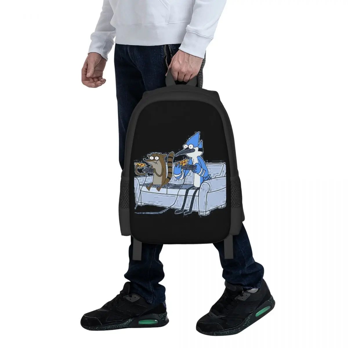 Mordecai And Rigby Pizza And Video Games Student Backpack School Bag Hiking Travel Daypack for Men Women Bookbag Shoulder Bags