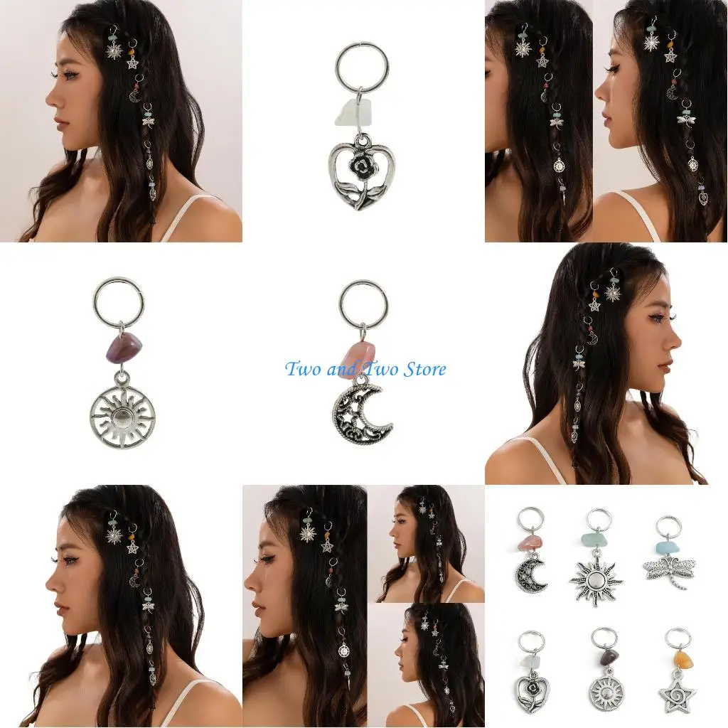 

HX6F Hair Braid Rings Dreadlocks Hair Rings Charm Clip Hair Braiding Accessories Hair Styling Pendant Ethnic Hair Decoration