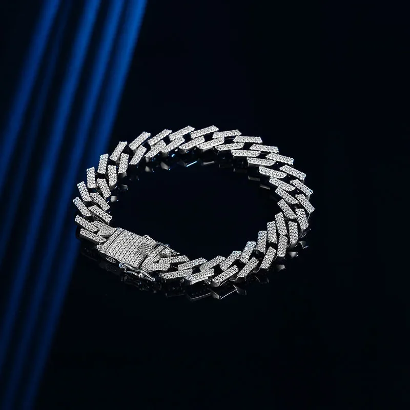 GoldEclat  Luxury Solid Platinum PT950 Cuban Bracelet Men's Diamond Ins Fashion Hip Hop Bracelet