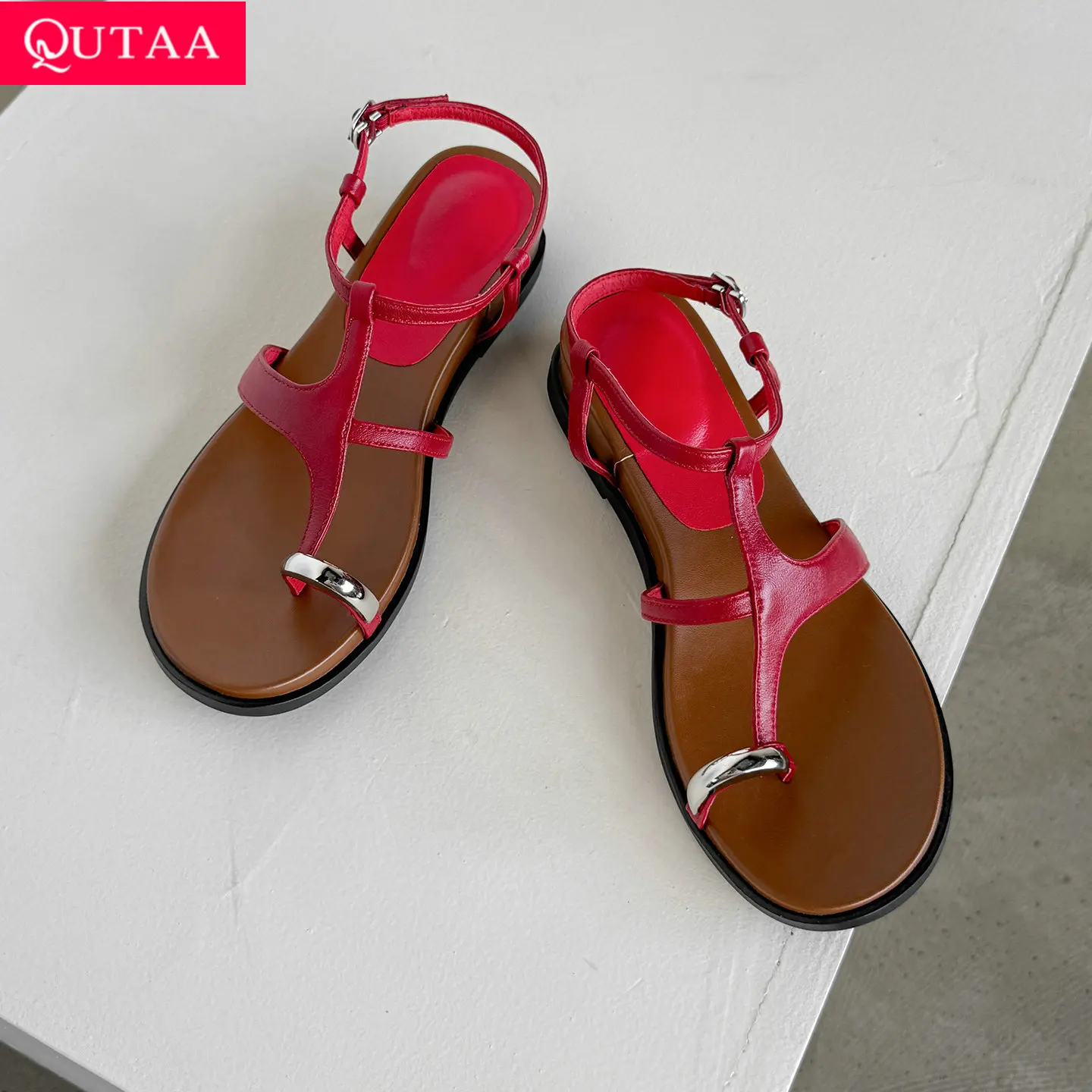 QUTAA 2026 Fashion Women Flip-flops Summer Sandals Flats Shoes Heels Open Toe Round Toe Shoes Slippers Dress Party 34-40