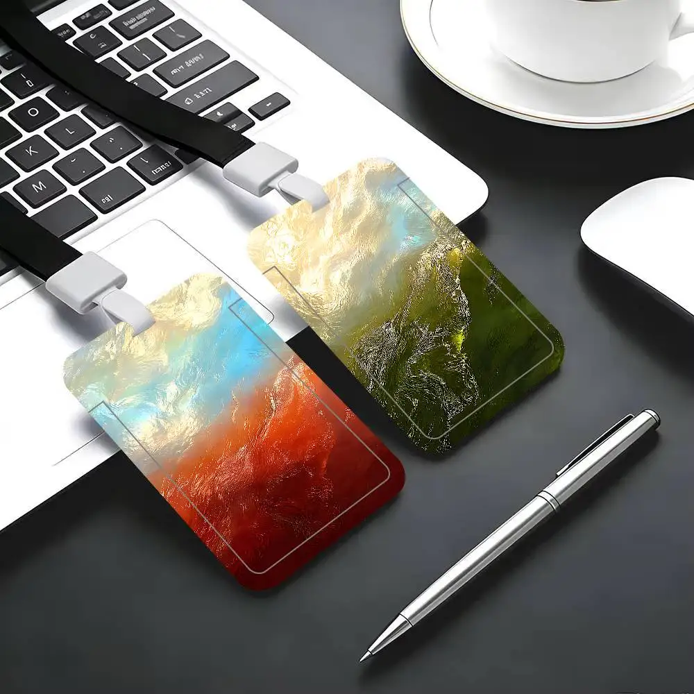 Gradient Mist Forest Print Clear ID Card Holder Lanyard Neck Strap Badge Case Door Credit Card Protector Daily Gift