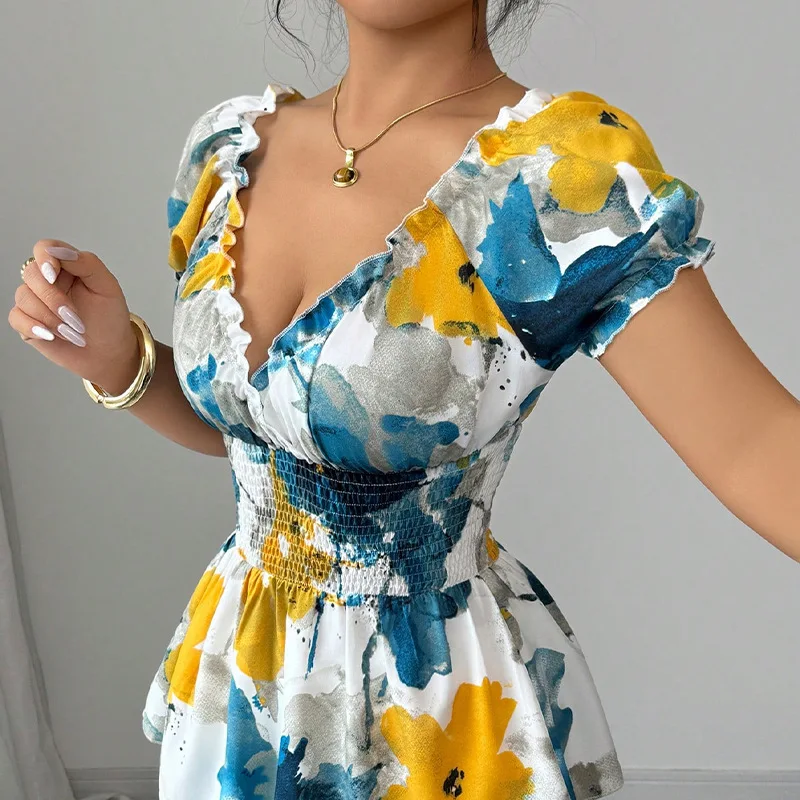 Tiefer V-Ausschnitt Tie Dye Slim Fit irt Damen Urlaub Sle Casual Thi Polyester Frühling Sommer Herbst Lange Sve Bluse