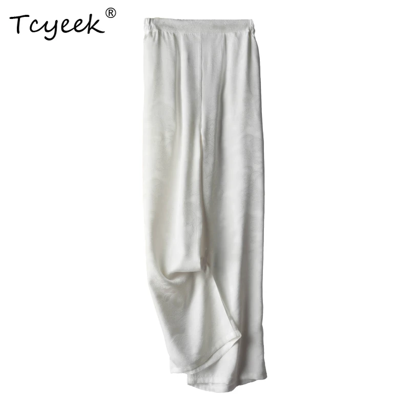 

Tcyeek 100% Real Mulberry Silk Summer Thin Wide Pants Retro Loose Solid Color Long Women' S Pants Брюки Женские Летние 여름바지 여성