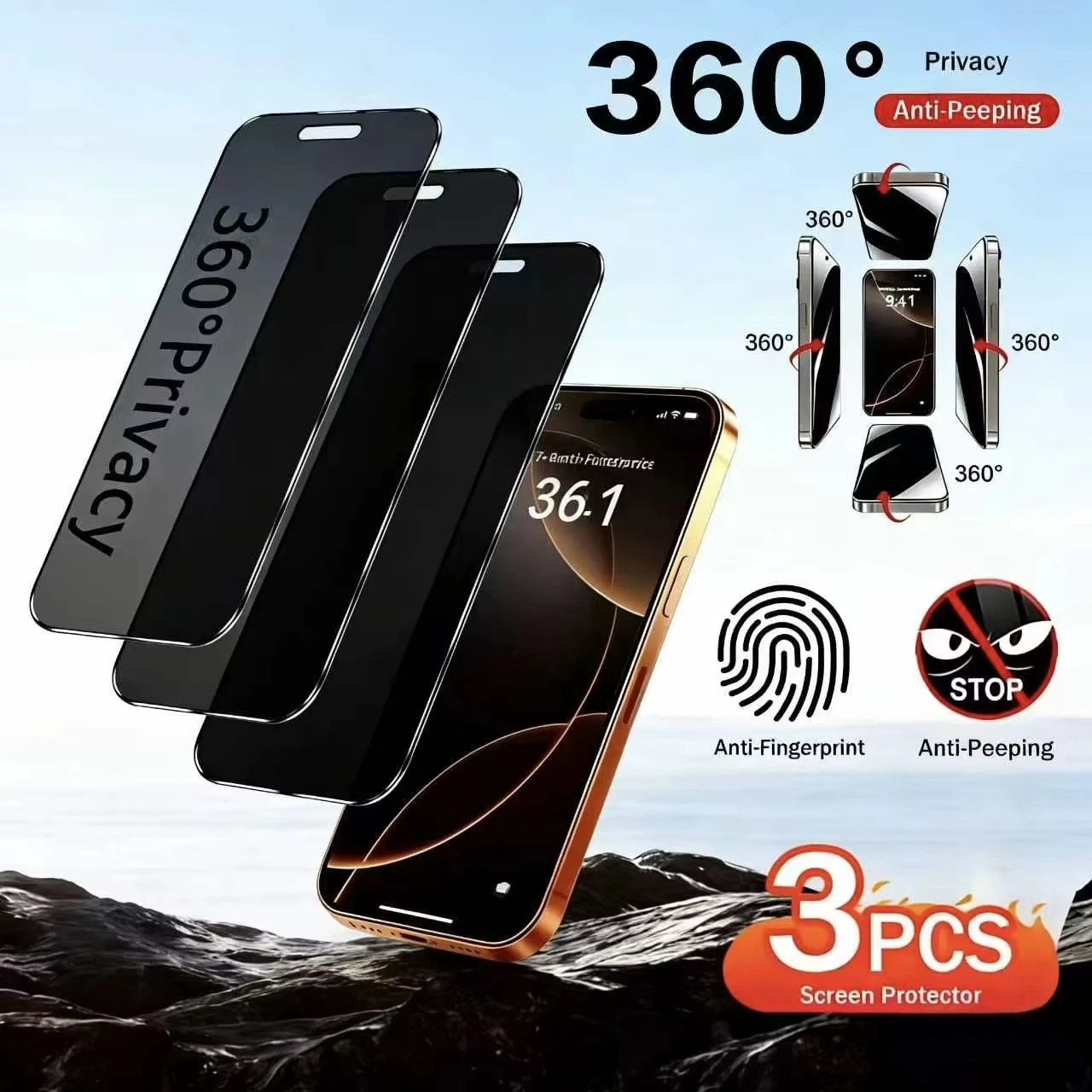 1-3Pcs 360 Privacy Tempered Glass For iPhone 18 Pro 17 16 15 14 13 Pro Max Glass Film iPhone 14 Plus Anti-spy Screen Protector