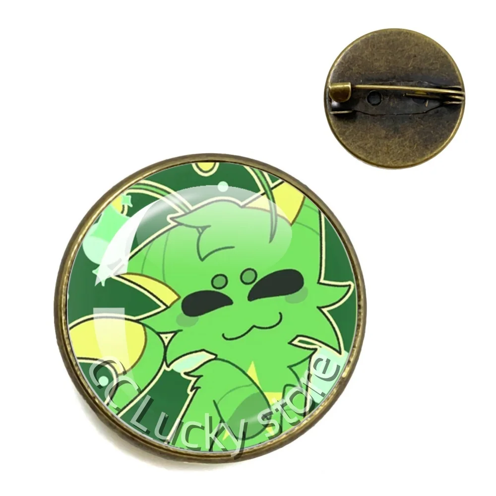 20mm/25mm Round Brooches Hot Regretevator Gnarpy Handmade Glass Funny Green Alien Cat Accessories Pins Jewelry Children Gift