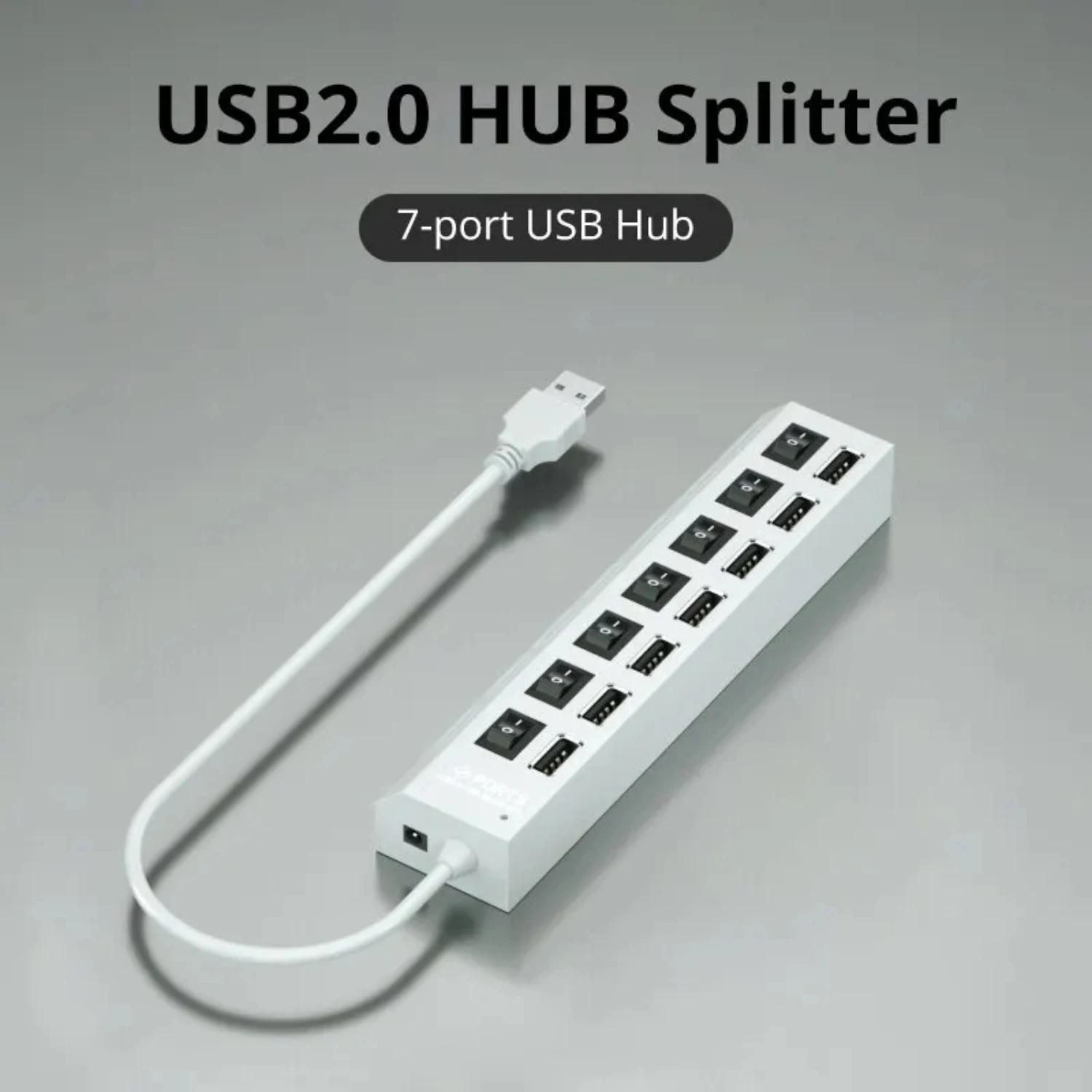 Seven-Port USB2.0 Extension Hub for Computers - Premium USB Extension Hub for Laptops and Desktops - Convenient One-Drag-Seven U