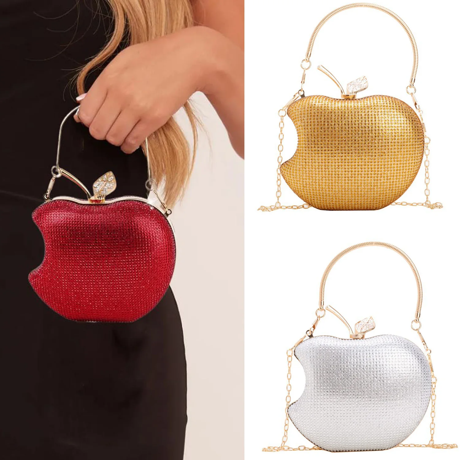 Sparkly Apple Rhinestone Handbags Diamond Women Evening Bags Bling Clutch Crystal Purses For PartyChristmas Gift for Friends